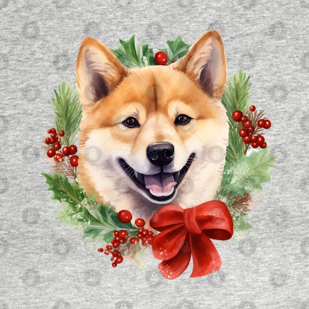 Christmas Shiba Inu Dog Wreath by Chromatic Fusion Studio